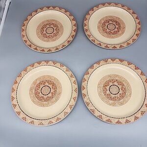 Mikasa Potter's Touch San Mateo Rim Salad Plates x4 Brown Tan Geometric Rim